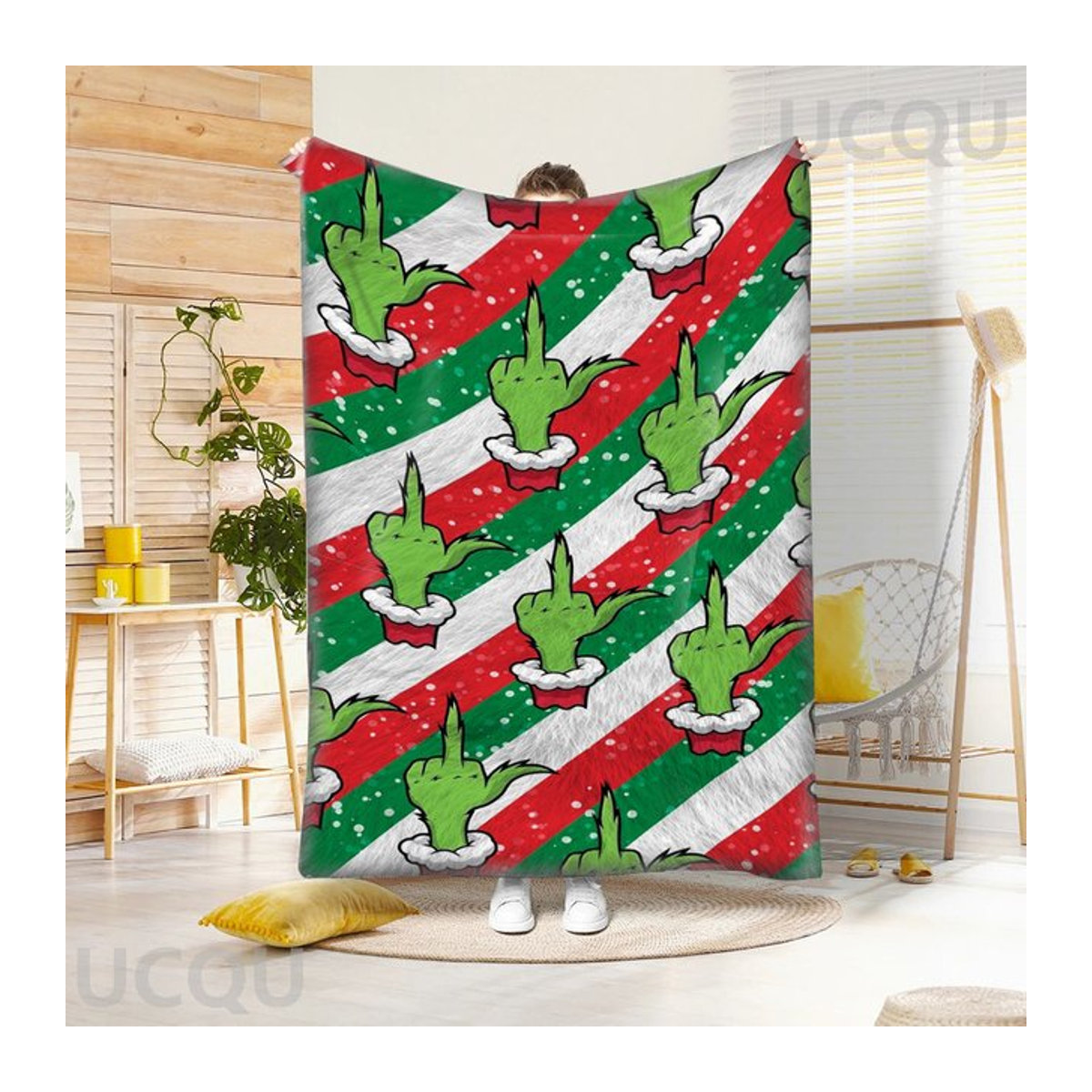 MINISO Weihnachtsdecke aus Flanell mit grünem Monstermuster in Mehrfarbig - Bild 1