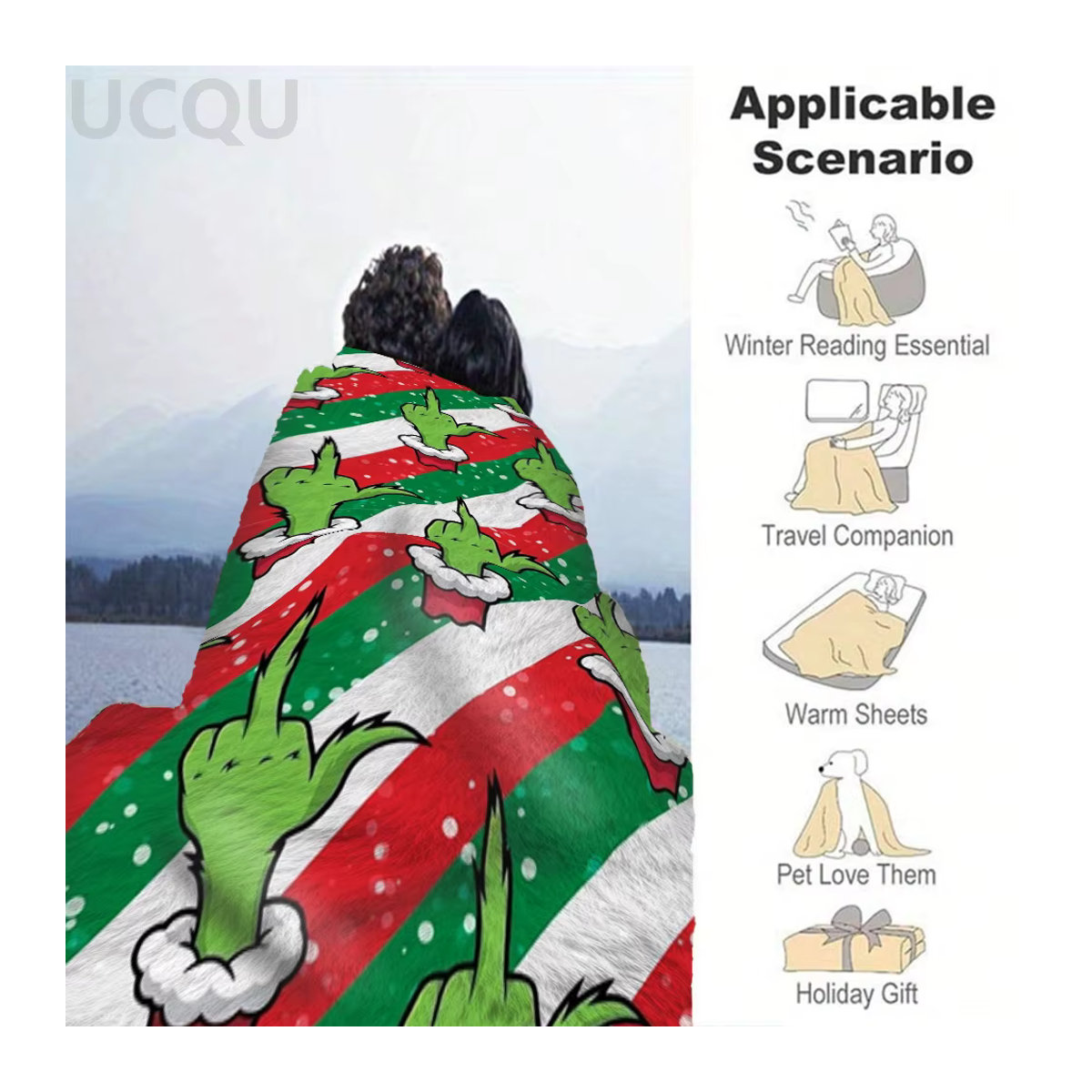 MINISO Weihnachtsdecke aus Flanell mit grünem Monstermuster in Mehrfarbig - Bild 3