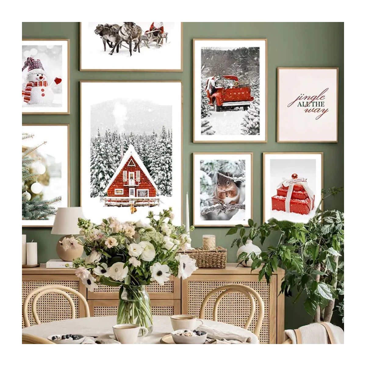MINISO Weihnachtsmotiv Leinwandbild mit weihnachtlicher Landschaft und Tieren in Rot und Mehrfarbig - Bild 1