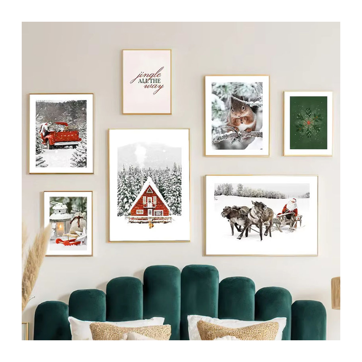 MINISO Weihnachtsmotiv Leinwandbild mit weihnachtlicher Landschaft und Tieren in Rot und Mehrfarbig - Bild 2