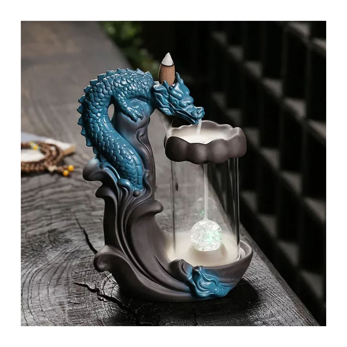 MINITAKING Drachen Rückfluss Weihrauchbrenner mit winddichter Abdeckung und LED-Licht, mehrfarbig, orientalische Dekoration aus Kunstharz - Bild 1