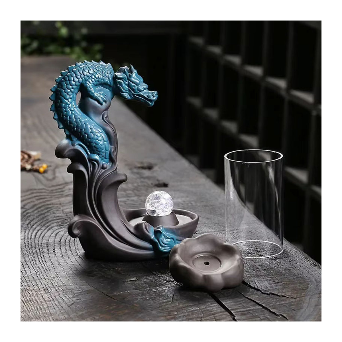 MINITAKING Drachen Rückfluss Weihrauchbrenner mit winddichter Abdeckung und LED-Licht, mehrfarbig, orientalische Dekoration aus Kunstharz - Bild 3
