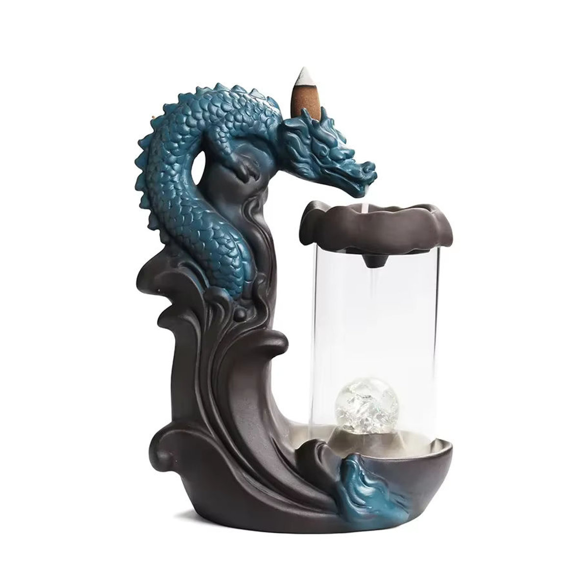 MINITAKING Drachen Rückfluss Weihrauchbrenner mit winddichter Abdeckung und LED-Licht, mehrfarbig, orientalische Dekoration aus Kunstharz - Bild 5