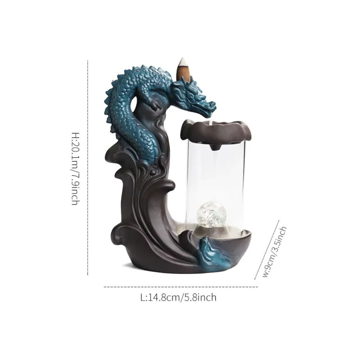 MINITAKING Drachen Rückfluss Weihrauchbrenner mit winddichter Abdeckung und LED-Licht, mehrfarbig, orientalische Dekoration aus Kunstharz - Bild 6