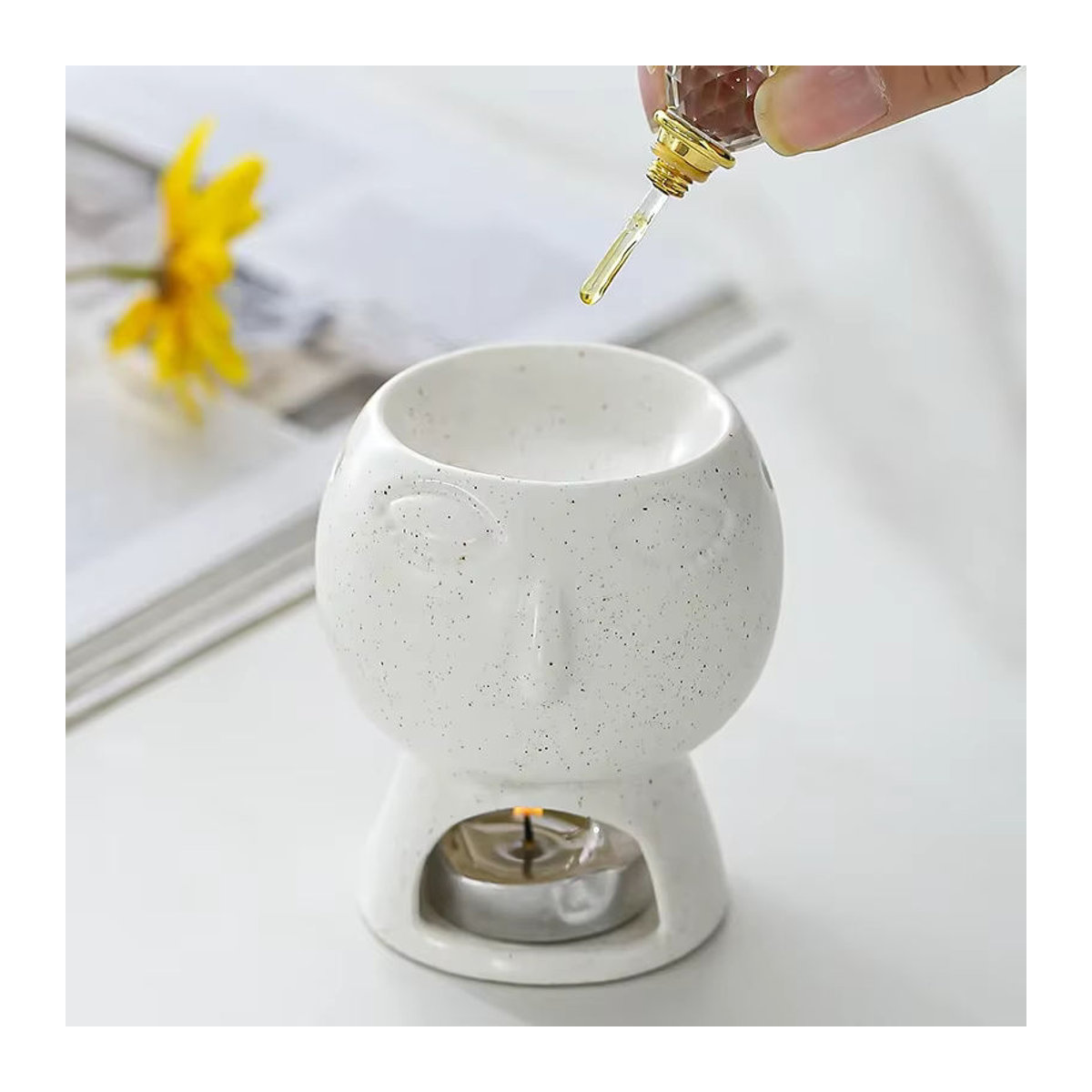 MINITAKING Keramik Kerzenhalter in Weiß für Teelicht und ätherische Öle im minimalistischen Design - Bild 1