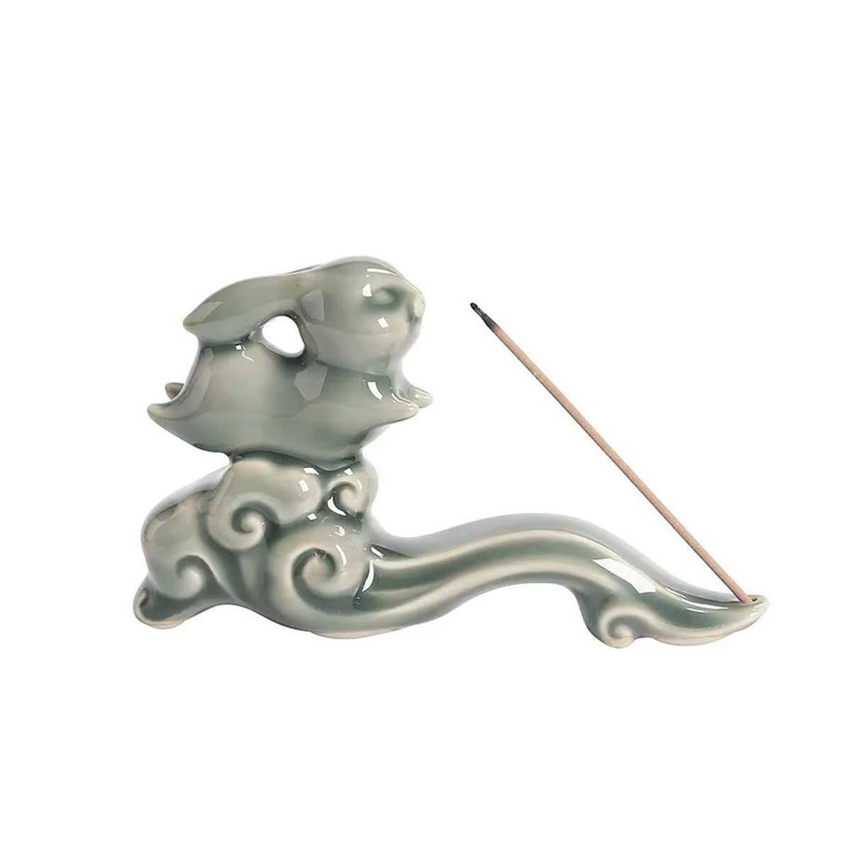 MINITAKING Räucherstäbchenhalter Kaninchen auf Wolken aus Keramik in Grün, Orientalische Dekoration aus Jade-Optik - Bild 2