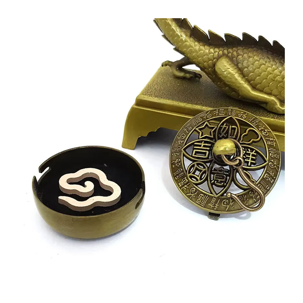 MINITAKING Weihrauchbrenner Soaring Dragon aus Legierung in Gold mit hängendem Design für Duftchips und orientalische Dekoration - Bild 3