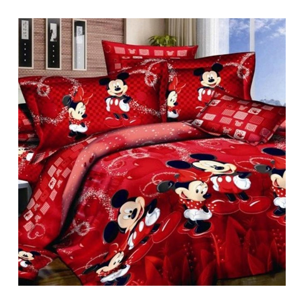 Minnie und Mickey Bettwäsche dreiteilig in Rot, Bettbezug King Size B: 228 cm, L: 264 cm - Bild 1