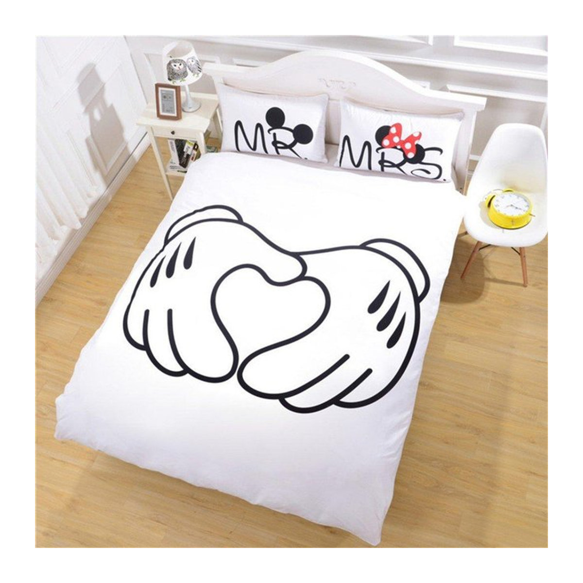 Minnie und Mickey Bettwäsche dreiteilig in Weiß, B/H: 200 x 220 cm - Bild 1