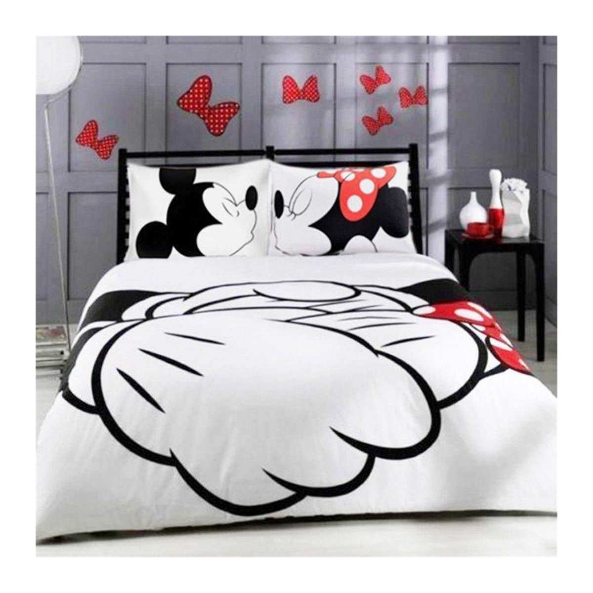 Minnie und Mickey Bettwäsche dreiteilig in Weiß, Bettbezug B/H: 155 x 200 cm - Bild 1