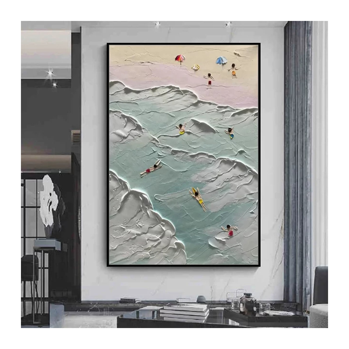 Mintura Wandkunst Leinwandgemälde Sandy Beach Landschaft in modernem Abstract-Stil, mehrfarbig, ungerahmt - Bild 1