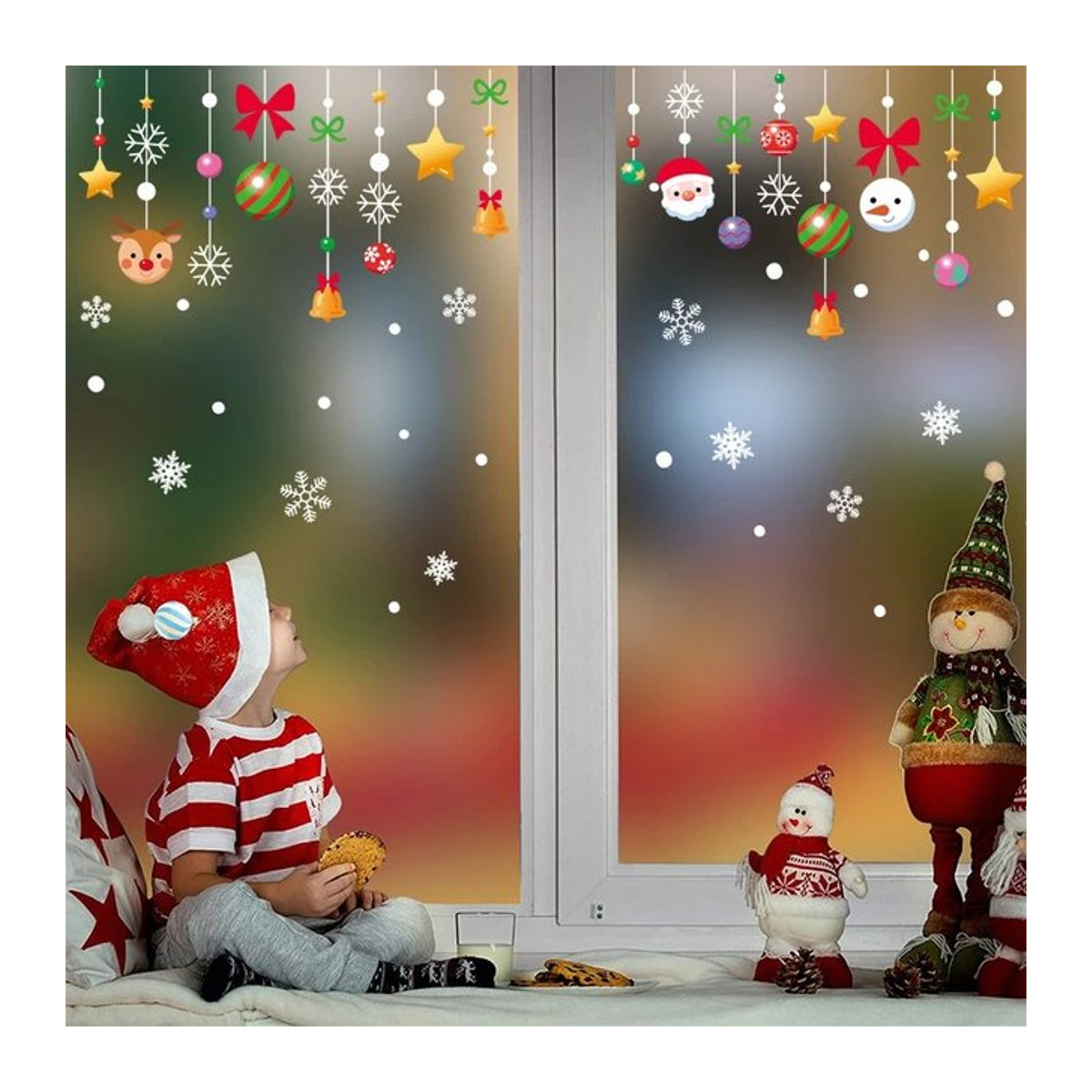 Miss deer 4er Set Weihnachts Fensteraufkleber mit Santa und Elch in Blau und Mehrfarbig für Kinder - Bild 1