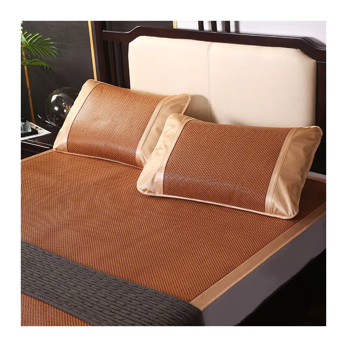 Miss deer Kühlende Matratzenauflage aus Bambus und Rattan in Braun mit Kissenbezug und faltbarem Design - Bild 3