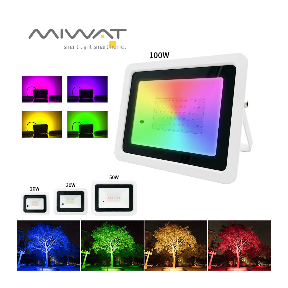 MIWAT RGB LED Außenstrahler IP68 Wasserdichter Flutlicht Projektor für Garten und Outdoor in Bunt und Weiß - Bild 1