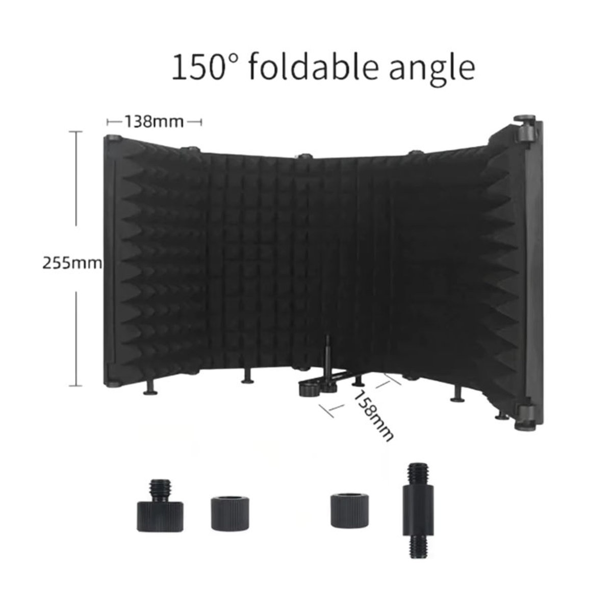 Miwayer Einstellbares Mikrofon-Isolationsschild mit 3 oder 5 Panels, Faltbarer Studio-Schallschutz aus Schwamm und Textil, Schwarz - Bild 2