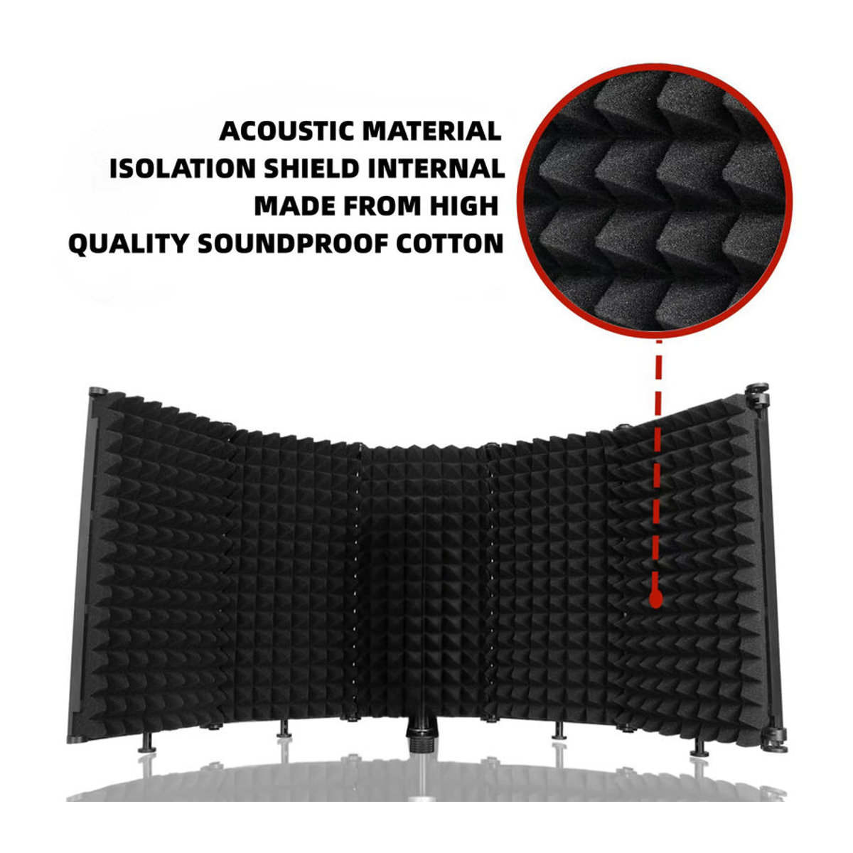 Miwayer Einstellbares Mikrofon-Isolationsschild mit 3 oder 5 Panels, Faltbarer Studio-Schallschutz aus Schwamm und Textil, Schwarz - Bild 4