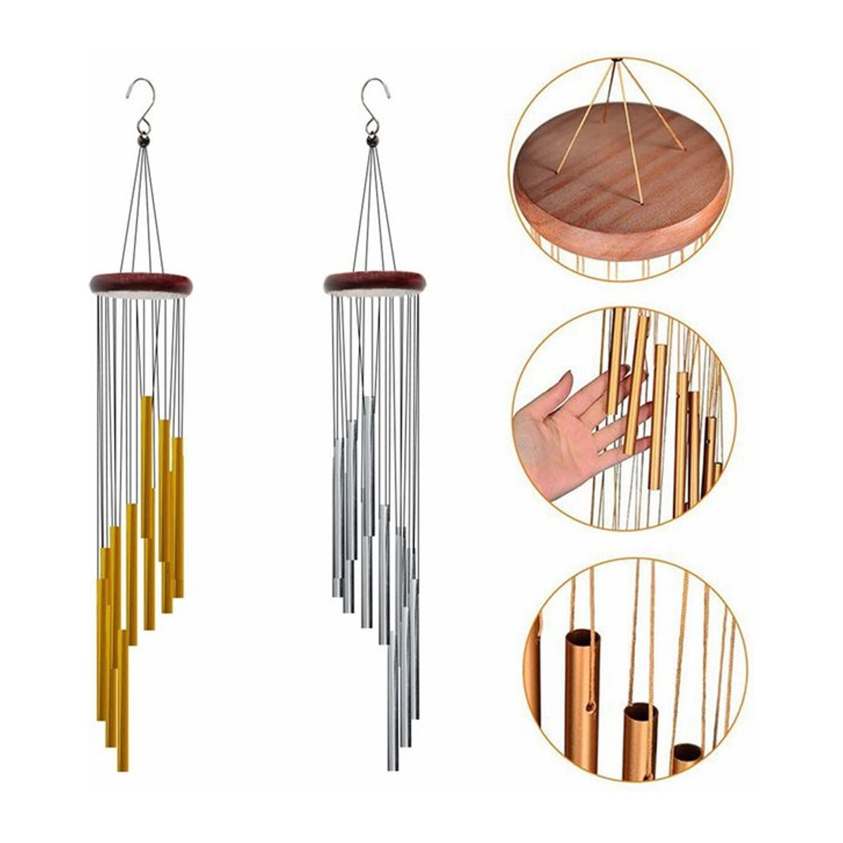 Miwayer Windspiele für Außen mit 12 Metallröhren, Melodie Windglocken für Garten und Terrasse, Silber und Gold - Bild 1