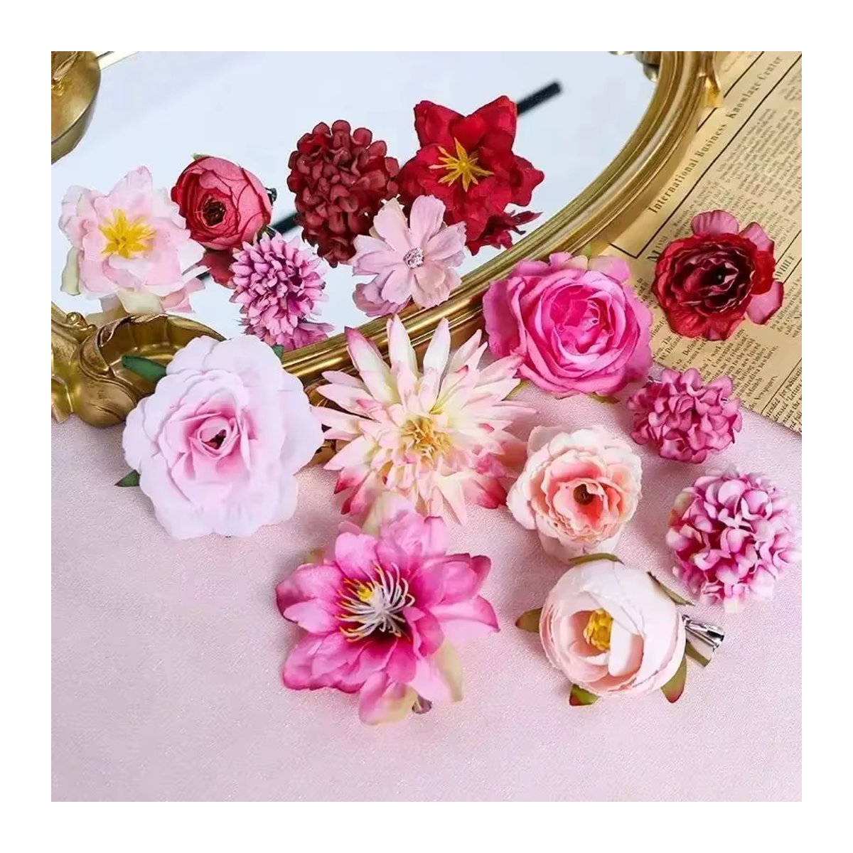 Mix aus künstlichen Seidenrosen als Blumenköpfe für deine Heimdekoration, Hochzeitsdekoration und Bastelprojekte in Gelb und Rosa - Bild 2