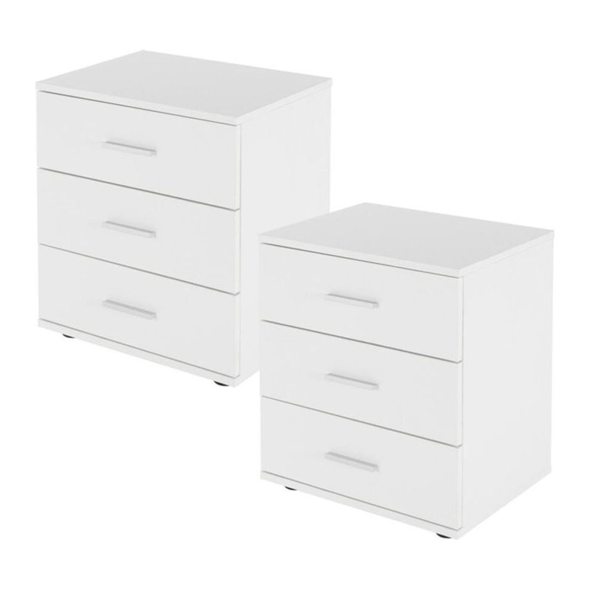 ML-Design 2er Set Nachttisch mit 3 Schubladen aus Holz in Weiß mit Aluminiumgriffen, B/T/H: 45 x 52 x 34 cm - Bild 2