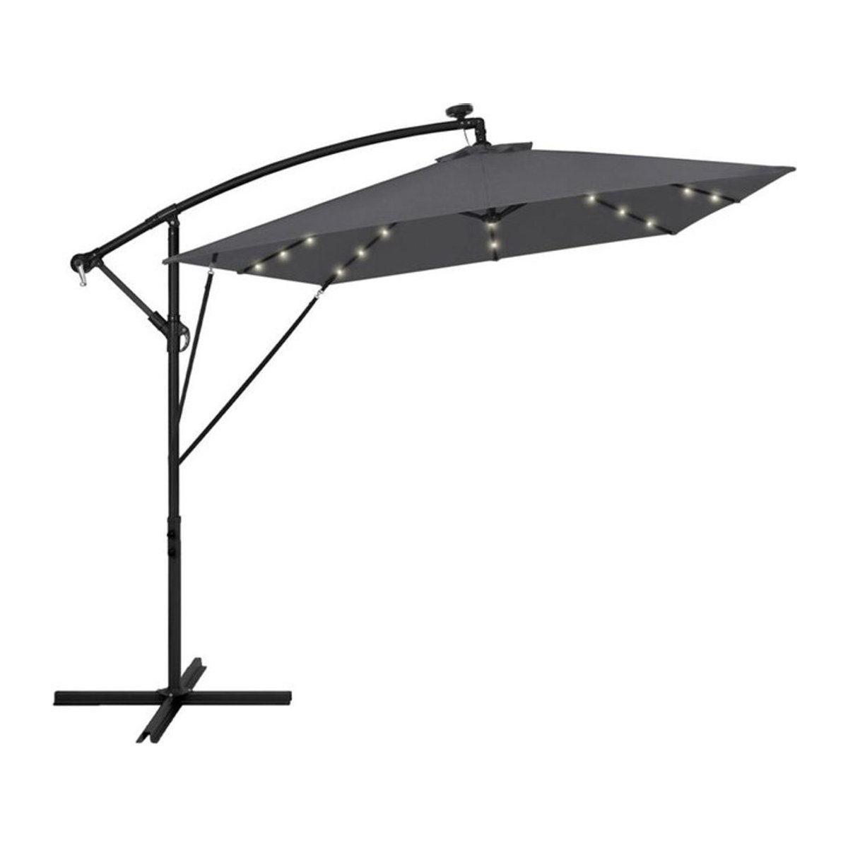 ML-Design Ampelschirm Anthrazit mit LED Solar und Kurbel, Ø 330 cm, 360 Grad drehbar, Aluminiumgestell mit Ständer und Abdeckung - Bild 2