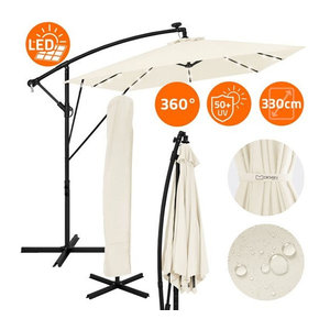 ML-Design Ampelschirm Beige Ø 330 cm mit LED Solar, 360° drehbarer Aluminium Sonnenschirm mit Kurbel, Abdeckung und Ständer