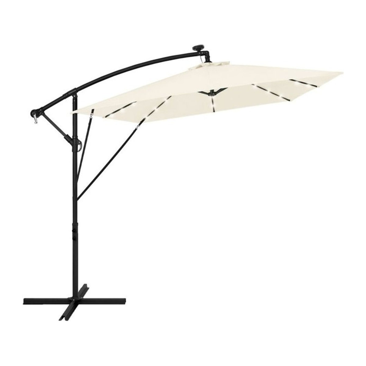 ML-Design Ampelschirm Beige Ø 330 cm mit LED Solar, 360° drehbarer Aluminium Sonnenschirm mit Kurbel, Abdeckung und Ständer - Bild 2