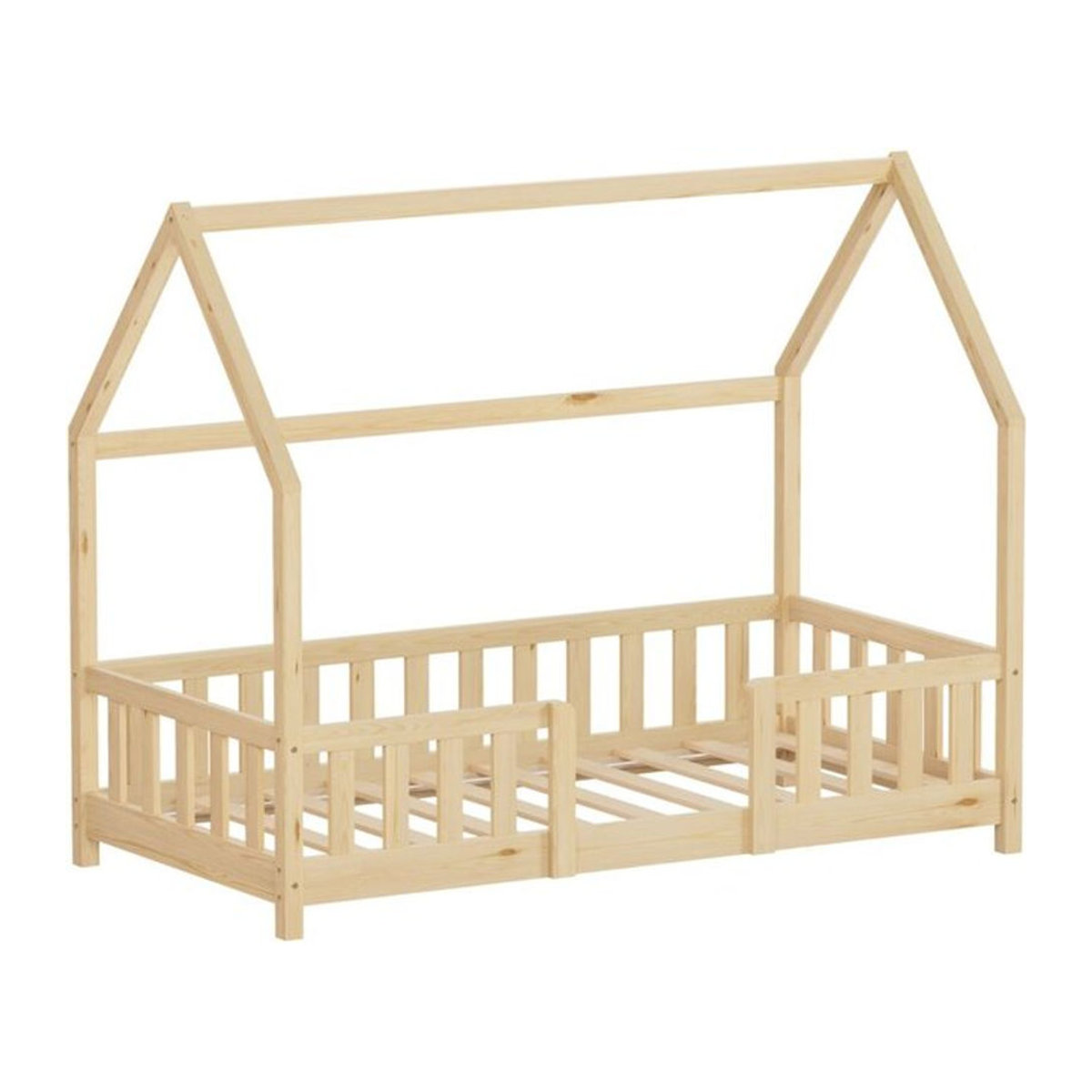 ML-Design Kinderbett Hausbett aus massivem Kiefernholz mit Dach, Rausfallschutz und Lattenrost, Natur, B/T: 160 x 80 cm - Bild 2
