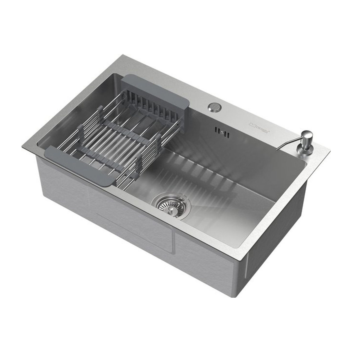 ML-Design Küchenspüle aus Edelstahl in Silber mit Abtropfkorb, Seifenspender und Ablaufgarnitur, B/T: 68 x 45 cm - Bild 2
