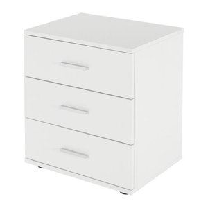 ML-Design Moderner Nachttisch aus Holzwerkstoff mit 3 Schubladen und Aluminium-Griffen, Weiß, B: 52 cm, H: 45 cm, T: 34 cm