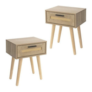 ML-Design Nachttisch 2er Set in Eiche Natur mit Rattanfront und Massivholzfüßen, Modern Skandinavisch, B/T/H: 40 x 50,5 x 30 cm