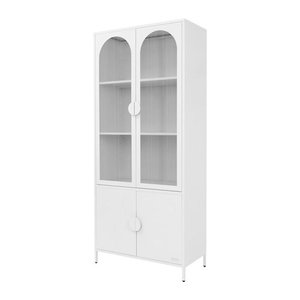 ML-Design Vitrinenschrank aus Stahl in Weiß mit 4 Türen und 4 Regalfächern B/T/H: 80 x 40 x 185 cm