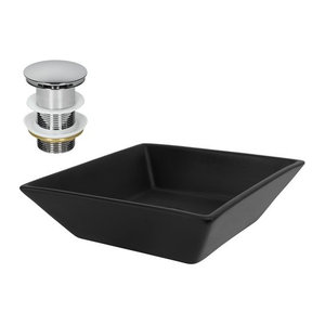 ML-Design Waschbecken aus Keramik in Schwarz mit Ablaufgarnitur in Silber und Chrom ohne Überlauf B/T/H: 41 x 41 x 12 cm