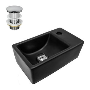 ML-Design Waschbecken aus Keramik in Schwarz mit silberner Ablaufgarnitur ohne Überlauf B: 35,5 cm, T: 20,5 cm, H: 12,5 cm
