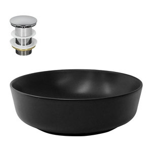 ML-Design Waschbecken aus Keramik mit Ablaufgarnitur in Schwarz und Silber ohne Überlauf Ø 41,5 cm, Höhe: 13,5 cm