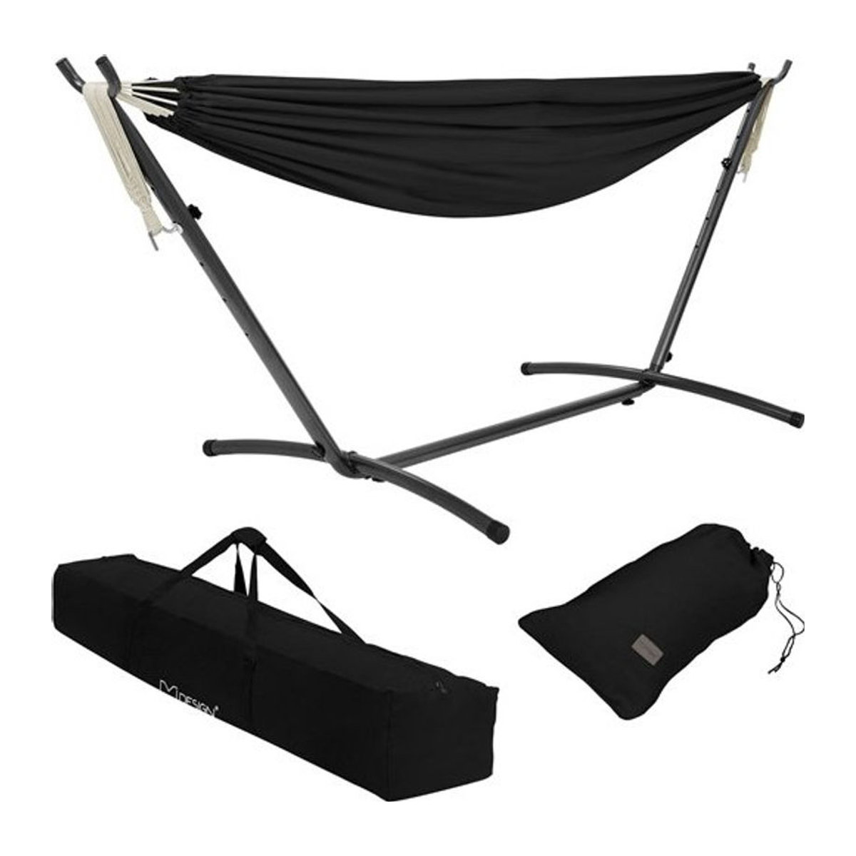 ML-Design XXL Hängematte mit Stahlgestell und Tragetasche in Schwarz Anthrazit belastbar bis 250 kg - Bild 1