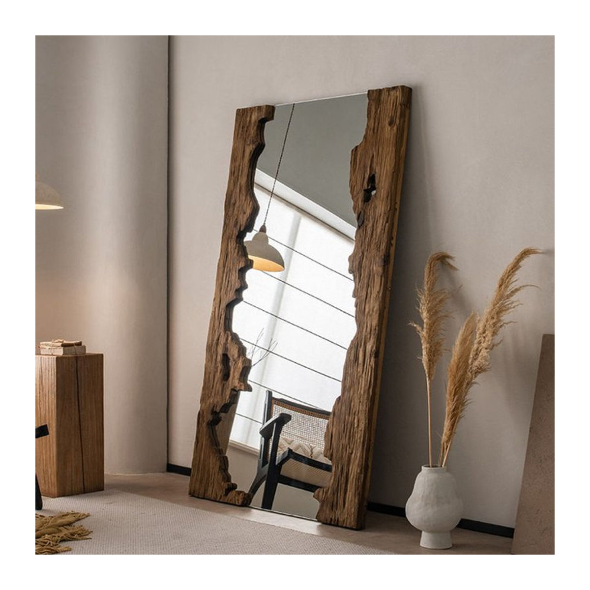 MLG Ganzkörperspiegel aus Holz im Mid-Century-Stil, freistehender Standspiegel in Braun, Rechteckig, H x B x T: 160 x 90 x 160 cm - Bild 1