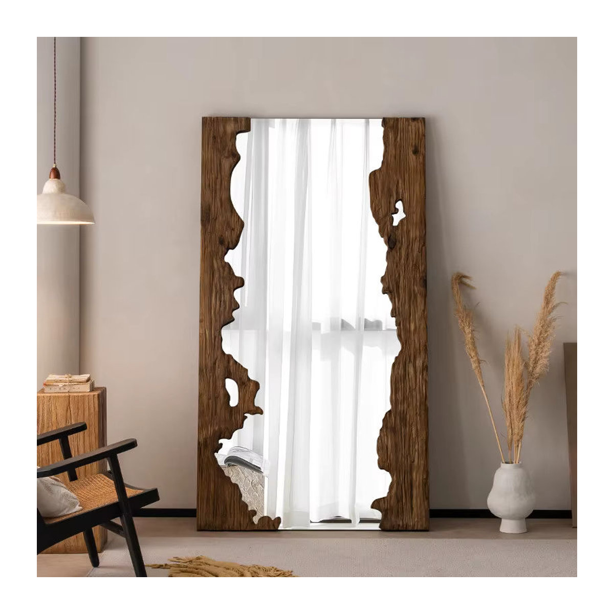 MLG Ganzkörperspiegel aus Holz im Mid-Century-Stil, freistehender Standspiegel in Braun, Rechteckig, H x B x T: 160 x 90 x 160 cm - Bild 2