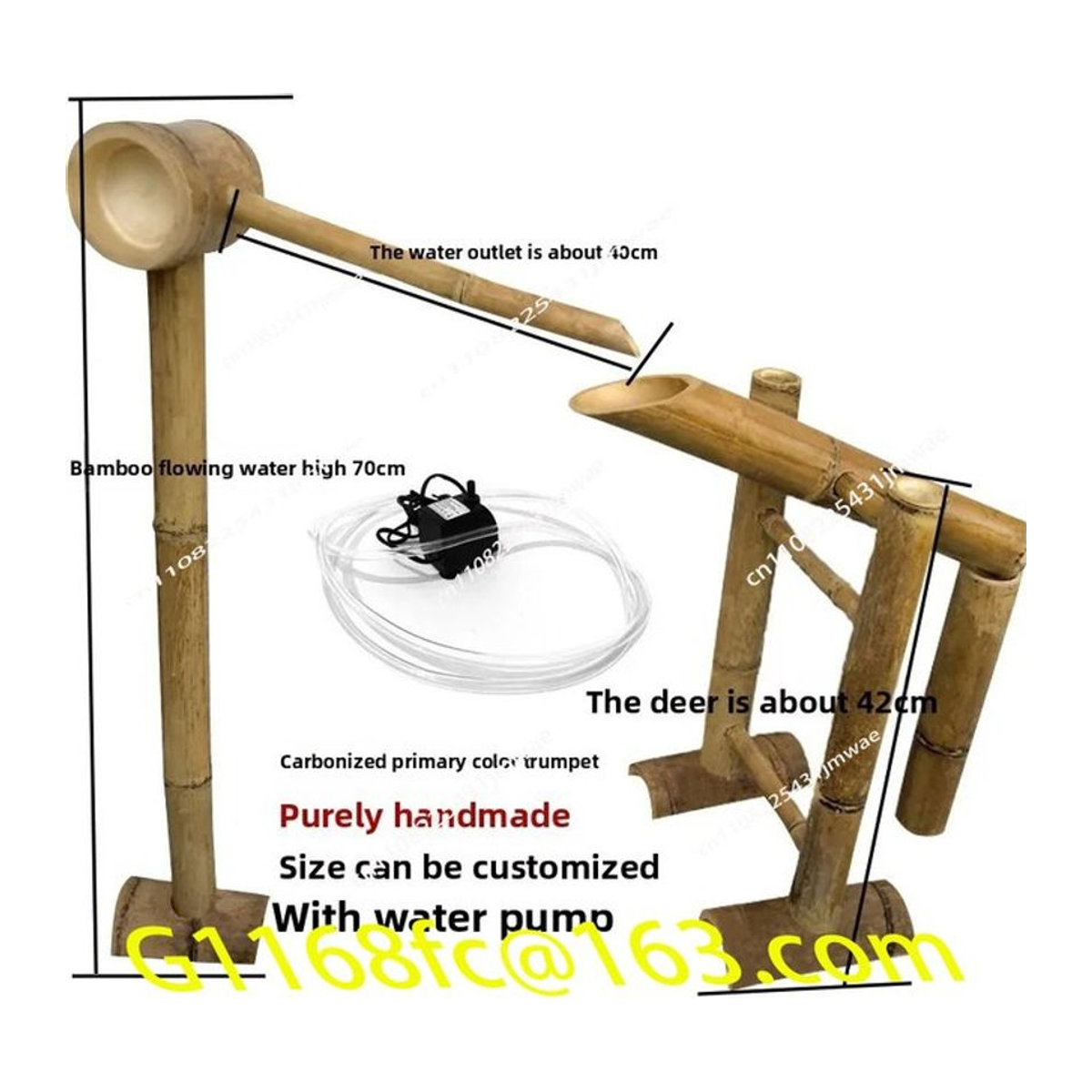 MLHJ Flow Ornament Schüssel aus Bambus und Stein in Beige für Aquarium und Landschaftsbau mit Wasserpumpe - Bild 1