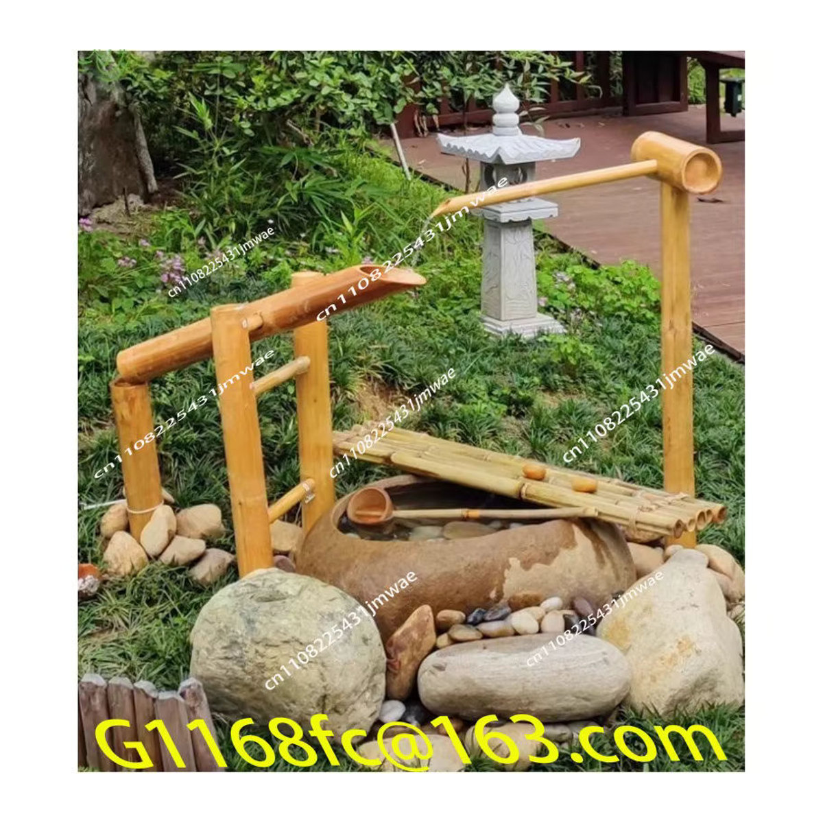 MLHJ Flow Ornament Schüssel aus Bambus und Stein in Beige für Aquarium und Landschaftsbau mit Wasserpumpe - Bild 2