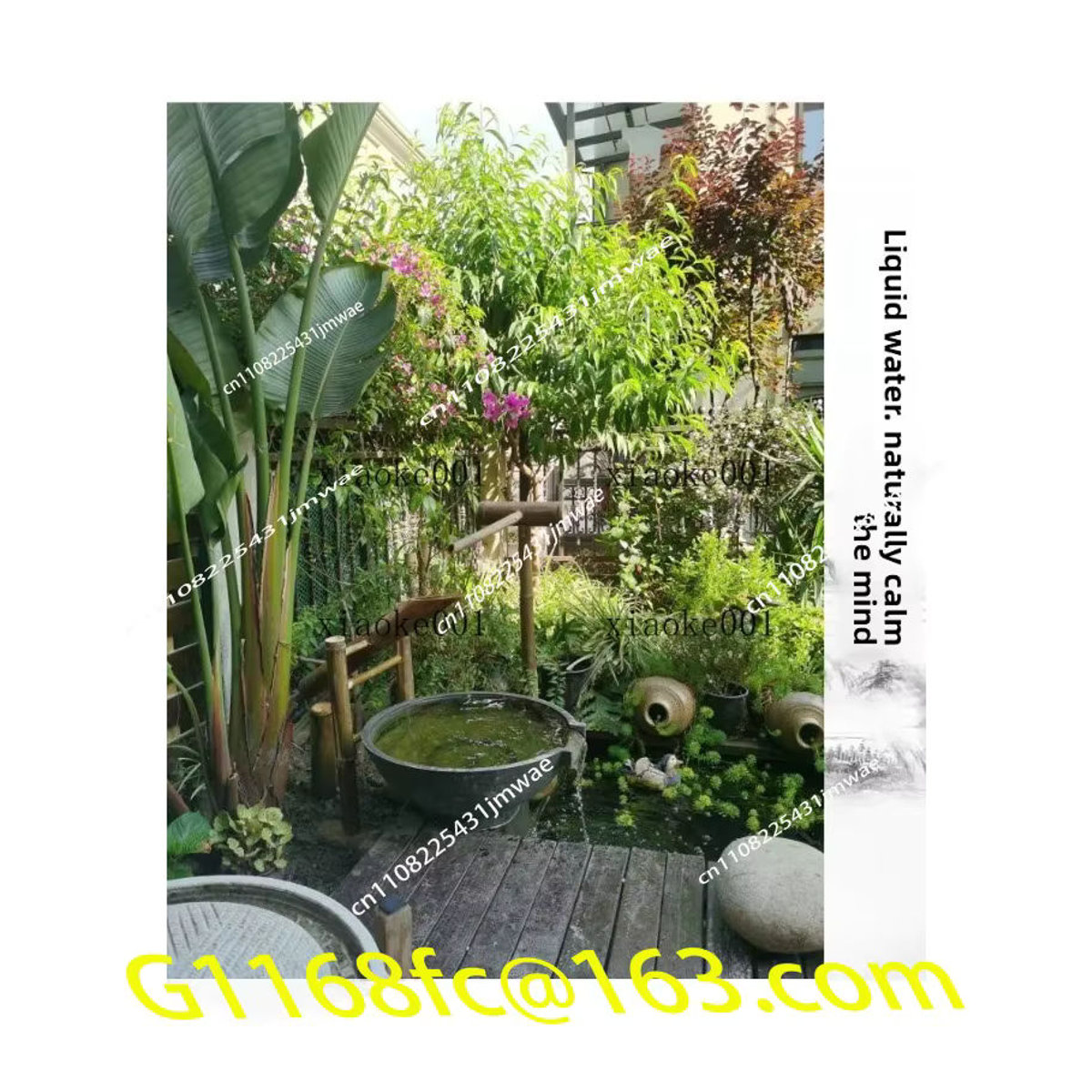 MLHJ Flow Ornament Schüssel aus Bambus und Stein in Beige für Aquarium und Landschaftsbau mit Wasserpumpe - Bild 5