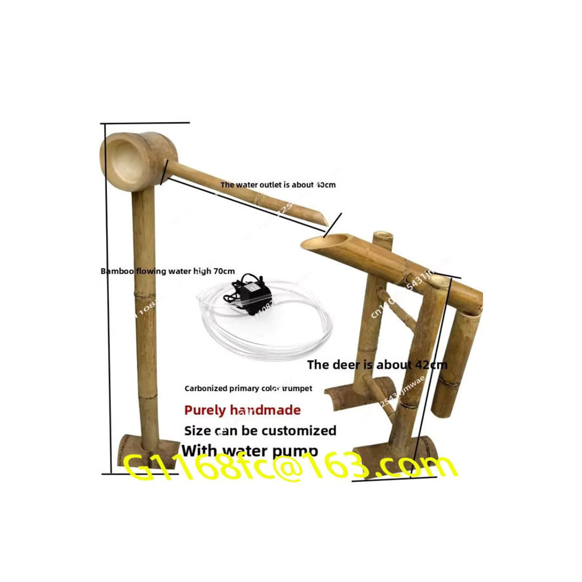 MLHJ Flow Ornament Schüssel aus Bambus und Stein in Beige für Aquarium und Landschaftsbau mit Wasserpumpe - Bild 6