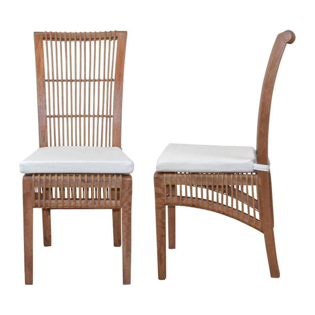 Möbel direkt Holzstuhl Dora aus Massivholz mit Rattan in Braun und Natur, 2er Set - Bild 1