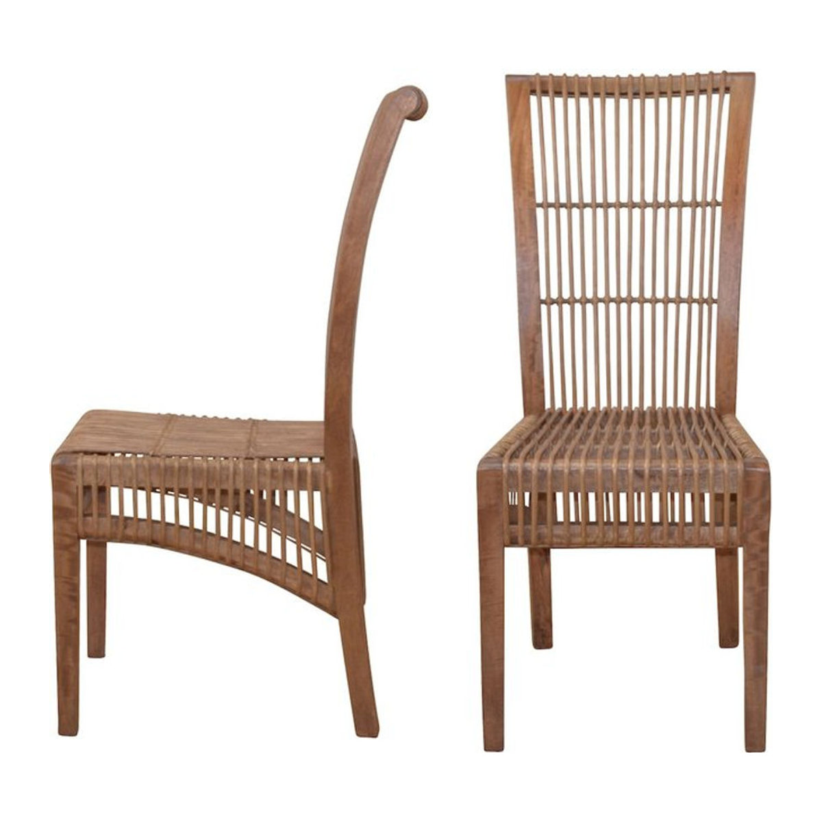 Möbel direkt Online Holzstuhl Dora aus Massivholz mit Rattan in Braun und Natur im 2er Set im skandinavischen Design (H: 105 cm, B: 45 cm, T: 58,5 cm) - Bild 1