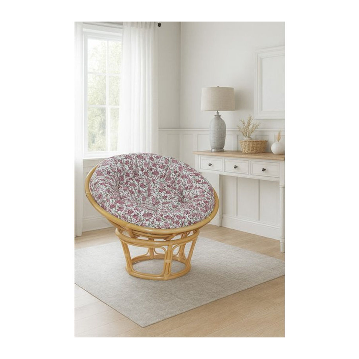 Möbel direkt Papasansessel aus Rattan im Bohemian Stil mit Kissen, Durchmesser: 80 cm - Bild 1