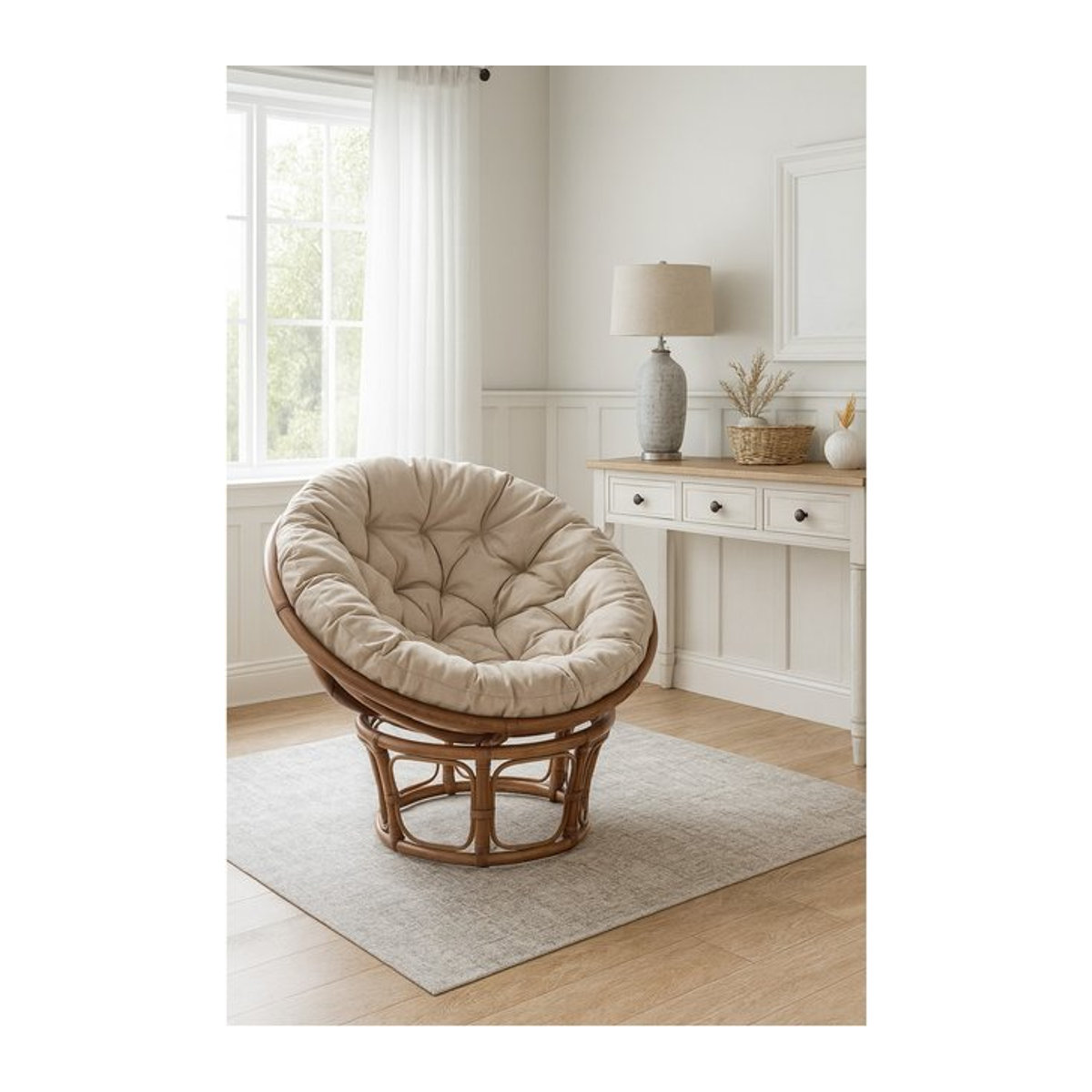 Möbel direkt Papasansessel Relaxsessel aus Rattan mit Kissen in Beige und Braun, Durchmesser: 100 cm - Bild 1