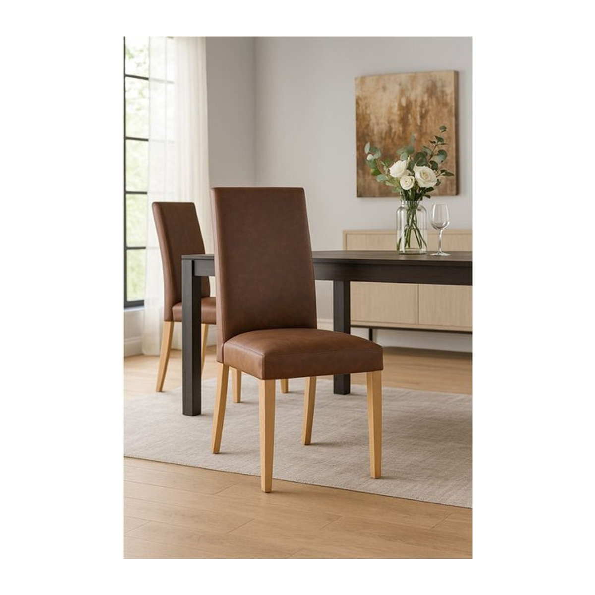 Möbel direkt Polsterstuhl Mia aus Kunstleder in Braun mit Holzgestell (2er Set) - Bild 1