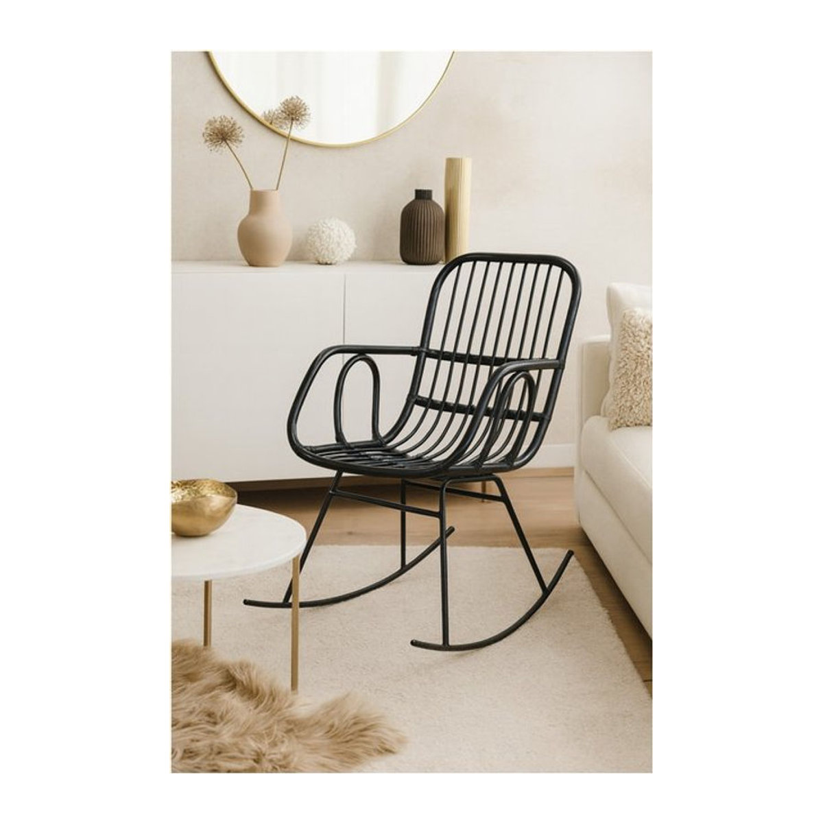 Möbel direkt Schaukelsessel Astrid in Schwarz aus Rattan und Metall im modernen Design - Bild 1
