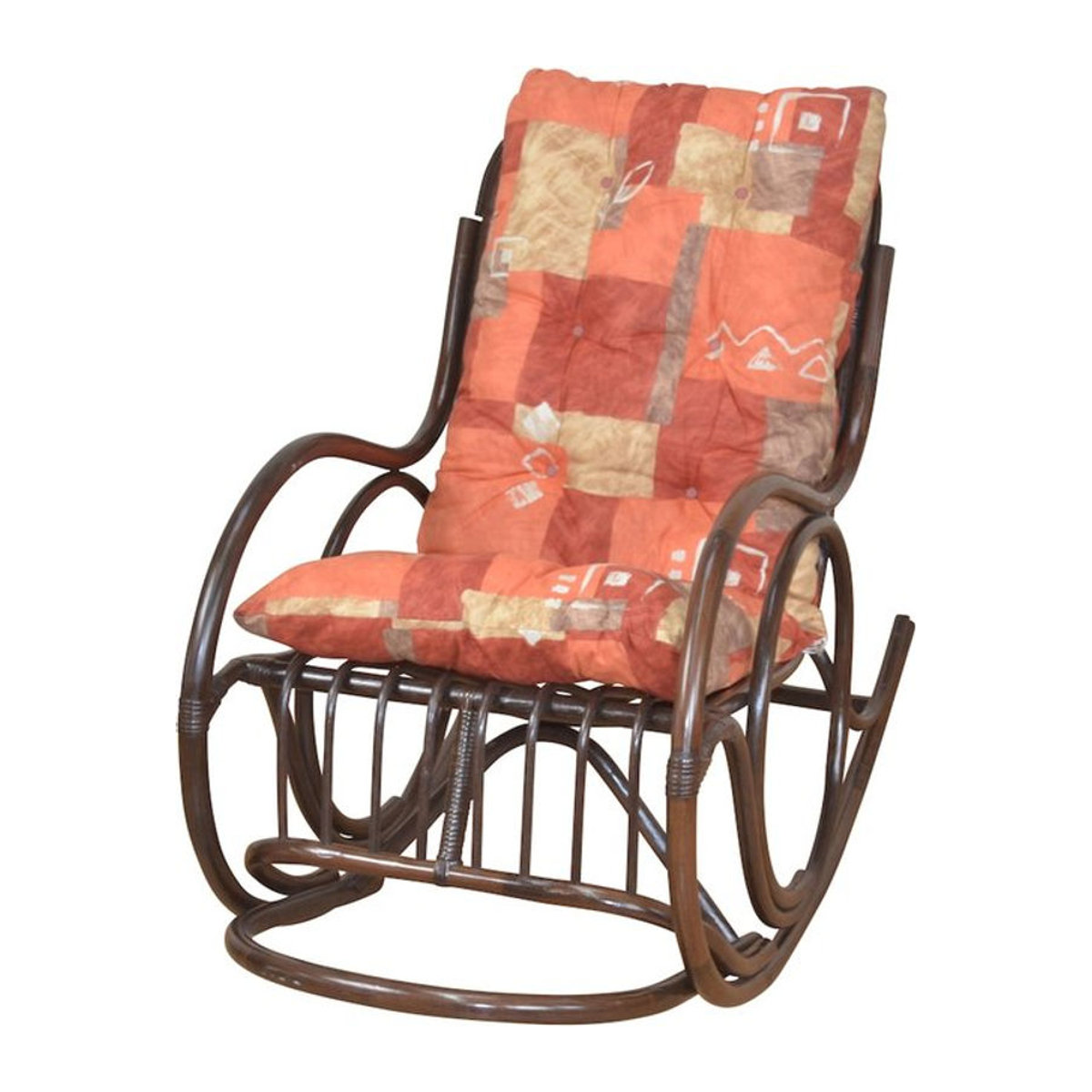 Möbel direkt Schaukelstuhl aus Rattan mit Kissen im Bohemian Stil in Braun und Orange - Bild 1
