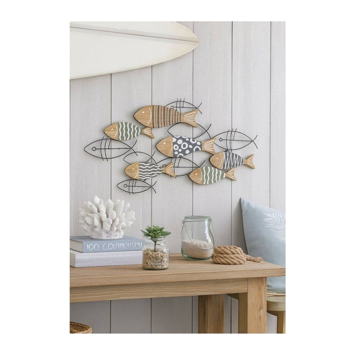 Möbel direkt Wanddekoobjekt Fische aus Metall und Holz in Schwarz und Mehrfarbig im maritimen Design - Bild 1