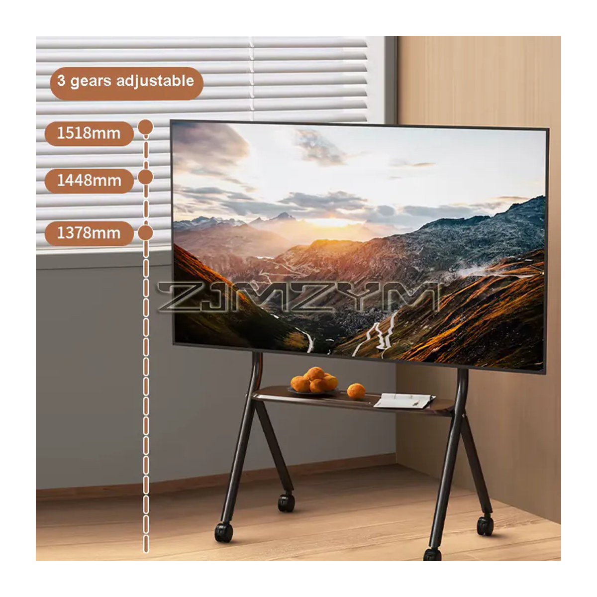 Mobiler TV-Ständer von ZJMZYM mit Holzablage und Rollen für Fernseher von 32 bis 75 Zoll in Schwarz oder Weiß - Bild 3